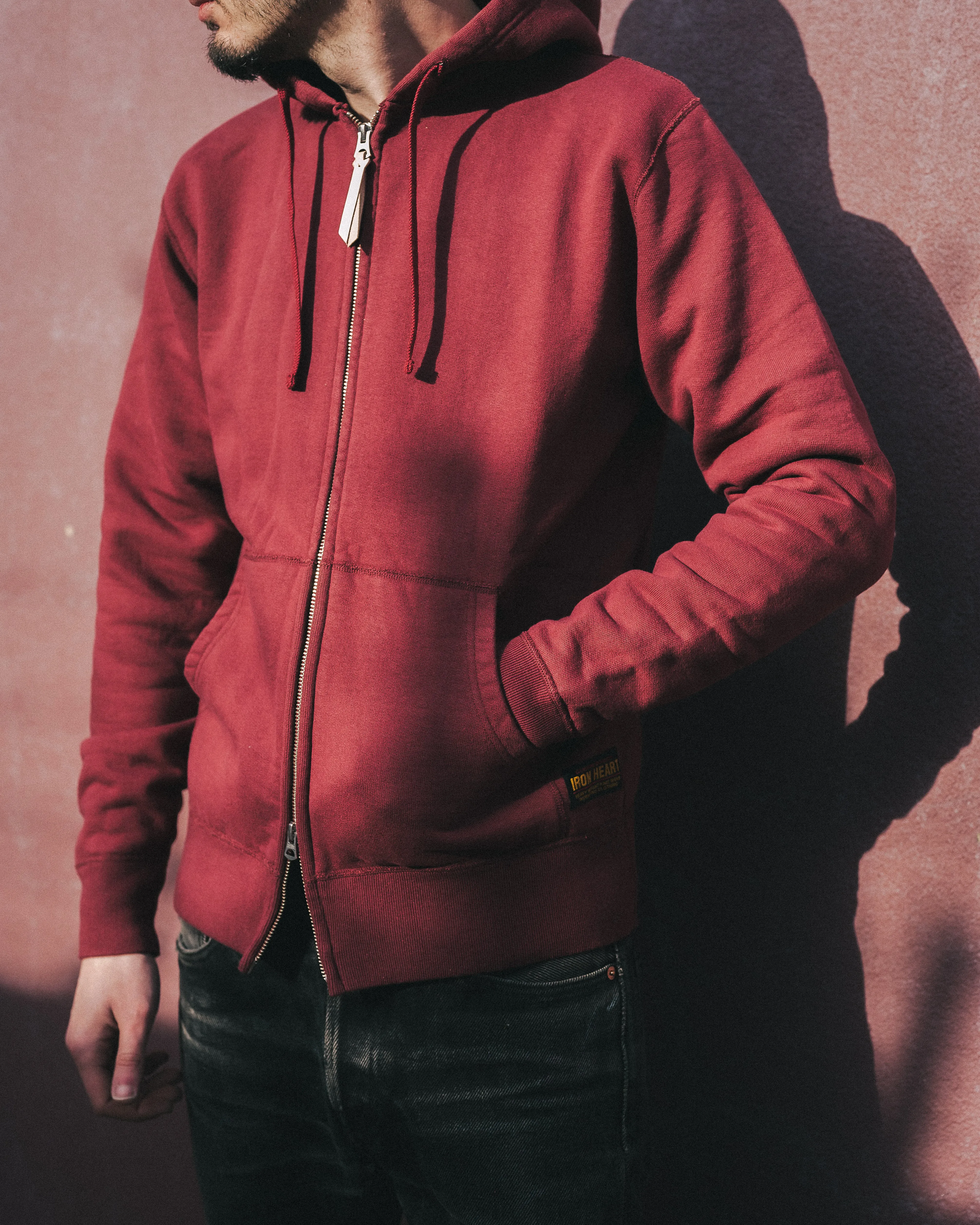 14oz Ultra Heavyweight Loopwheel Cotton Zip Up Hoodie - Burgundy