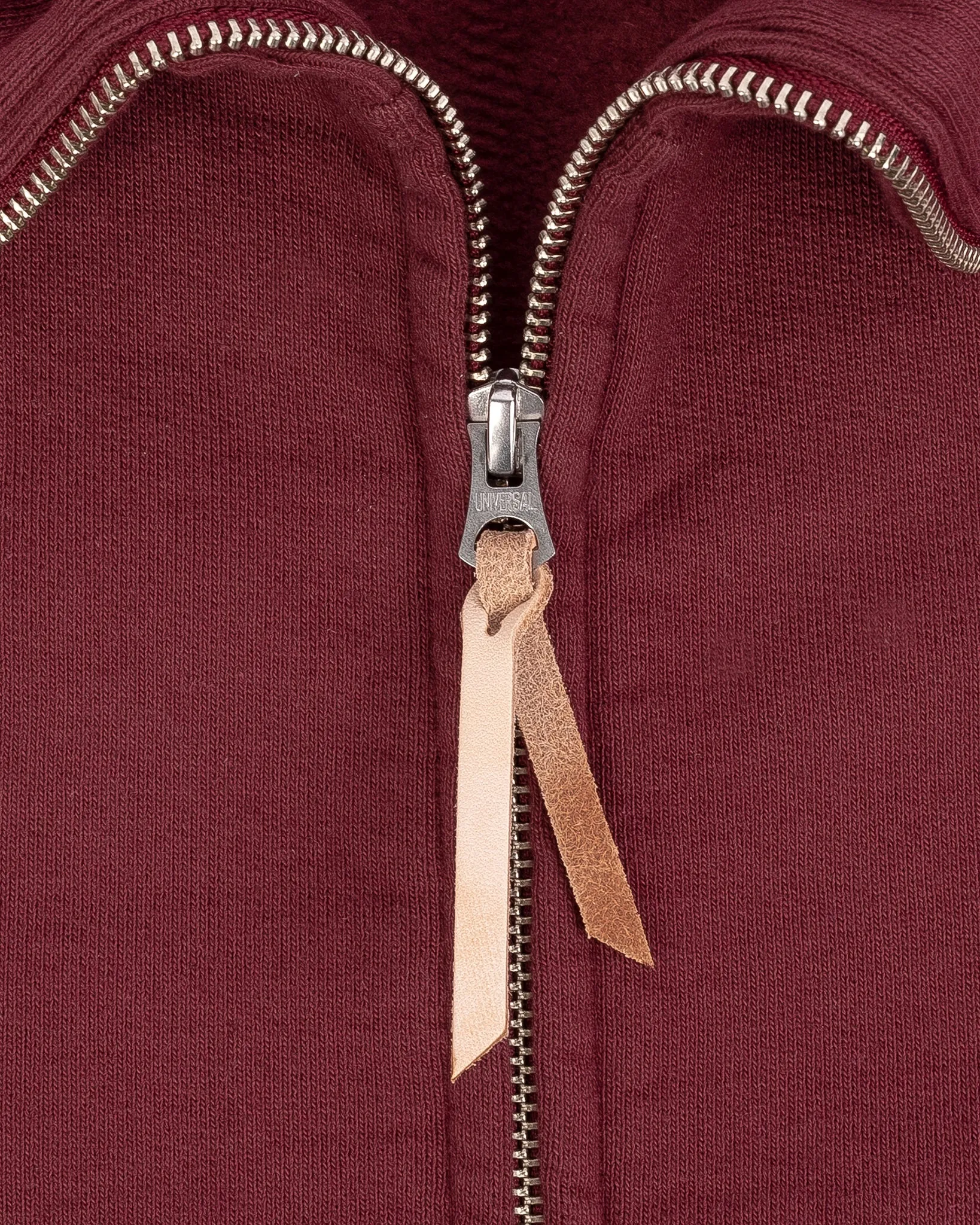 14oz Ultra Heavyweight Loopwheel Cotton Zip Up Sweater - Burgundy