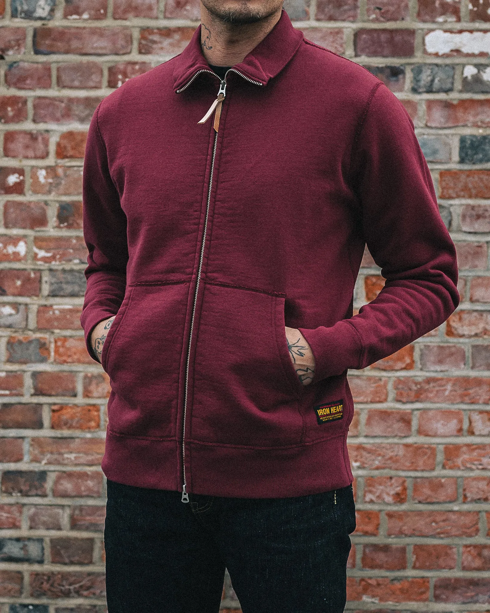 14oz Ultra Heavyweight Loopwheel Cotton Zip Up Sweater - Burgundy