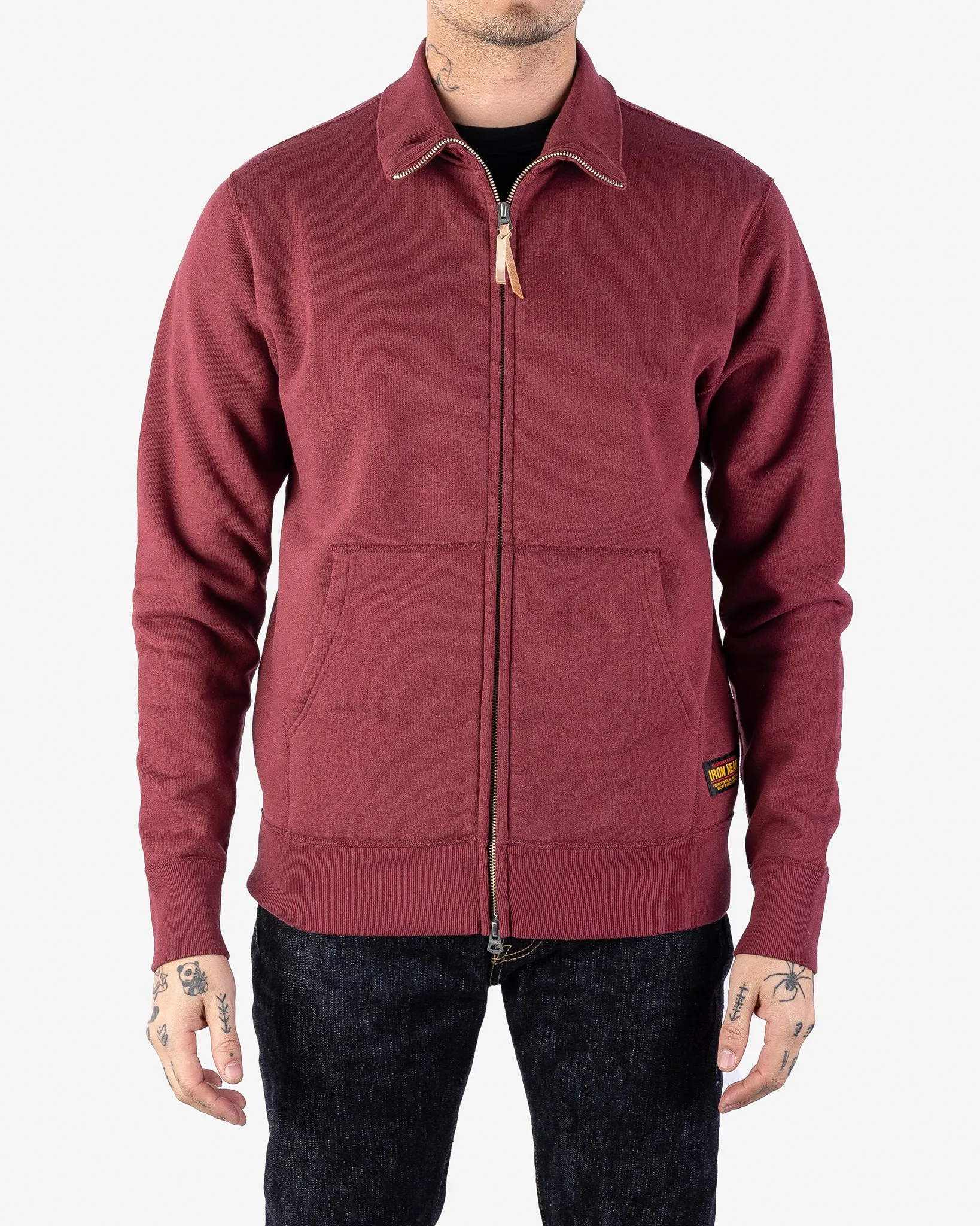 14oz Ultra Heavyweight Loopwheel Cotton Zip Up Sweater - Burgundy