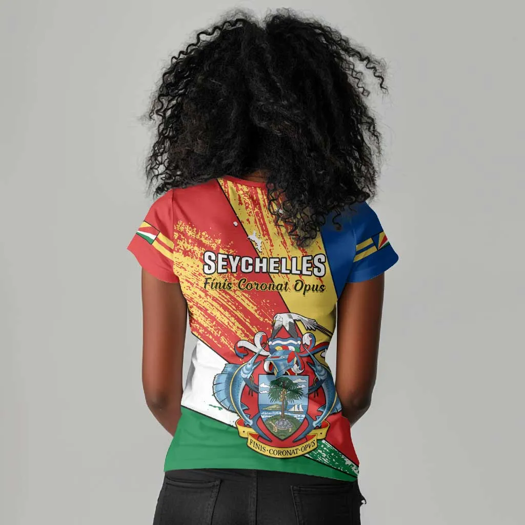 29 June Seychelles Independence Day Women V-Neck T-Shirt Flag Style LT14