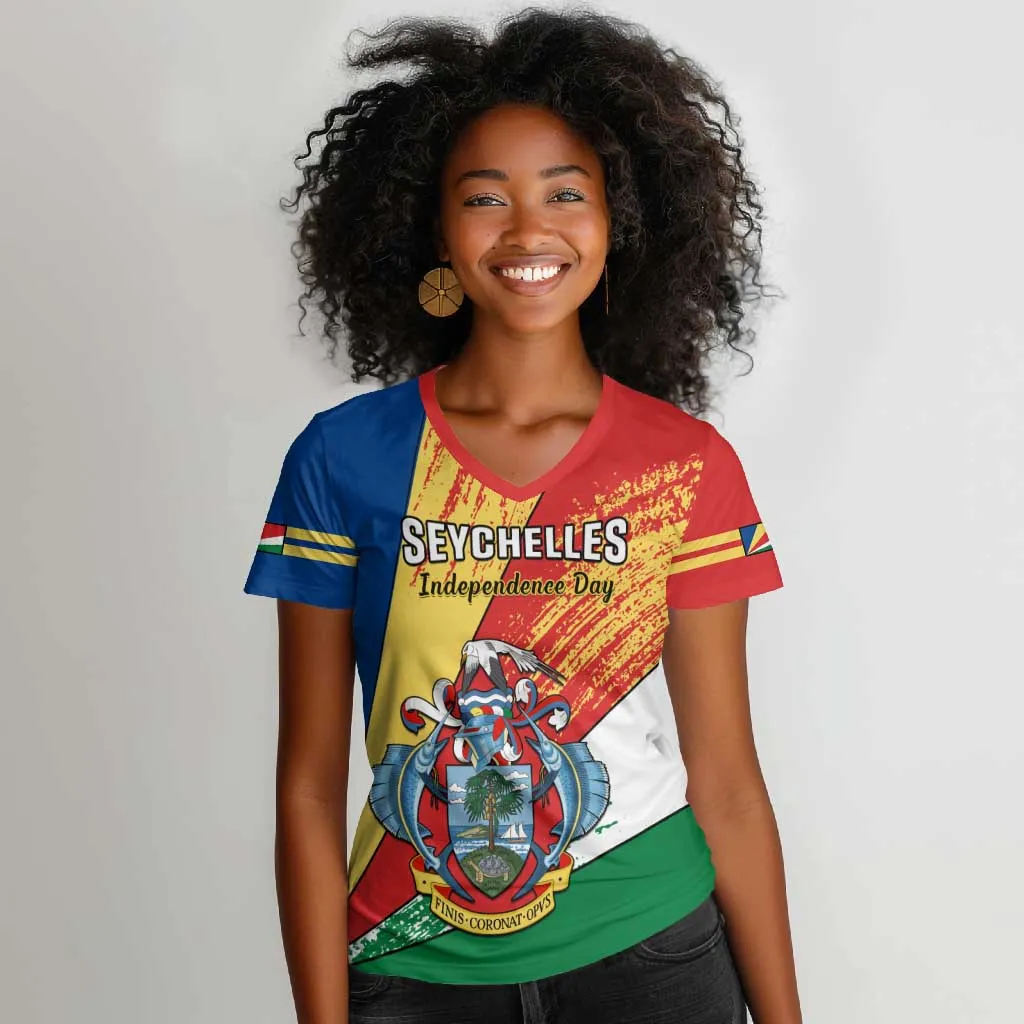29 June Seychelles Independence Day Women V-Neck T-Shirt Flag Style LT14