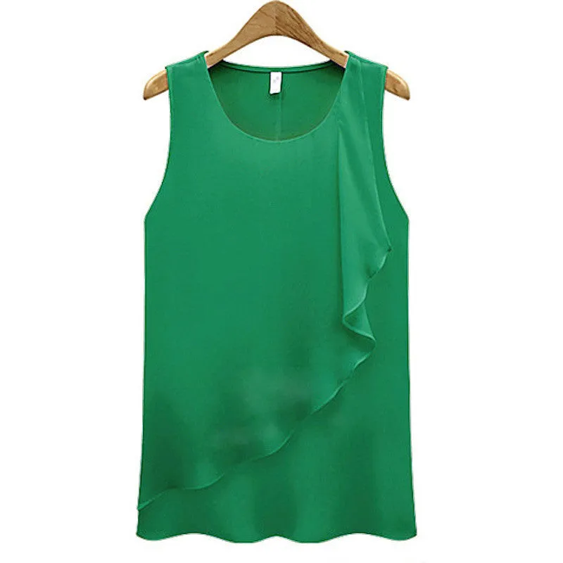 4 Colors Strap Sleeveless Shirt Women Plus Size Chiffon Blouses O-neck Loose Women Tops