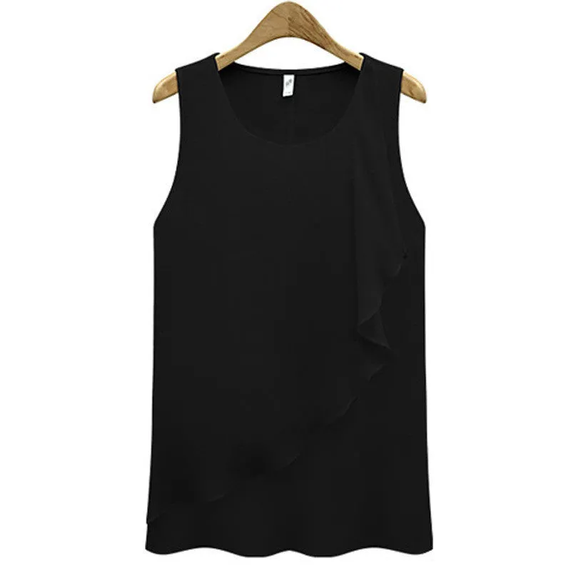 4 Colors Strap Sleeveless Shirt Women Plus Size Chiffon Blouses O-neck Loose Women Tops