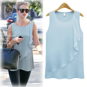 4 Colors Strap Sleeveless Shirt Women Plus Size Chiffon Blouses O-neck Loose Women Tops