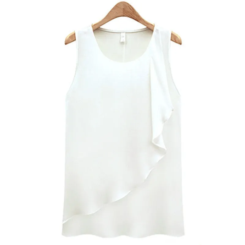 4 Colors Strap Sleeveless Shirt Women Plus Size Chiffon Blouses O-neck Loose Women Tops