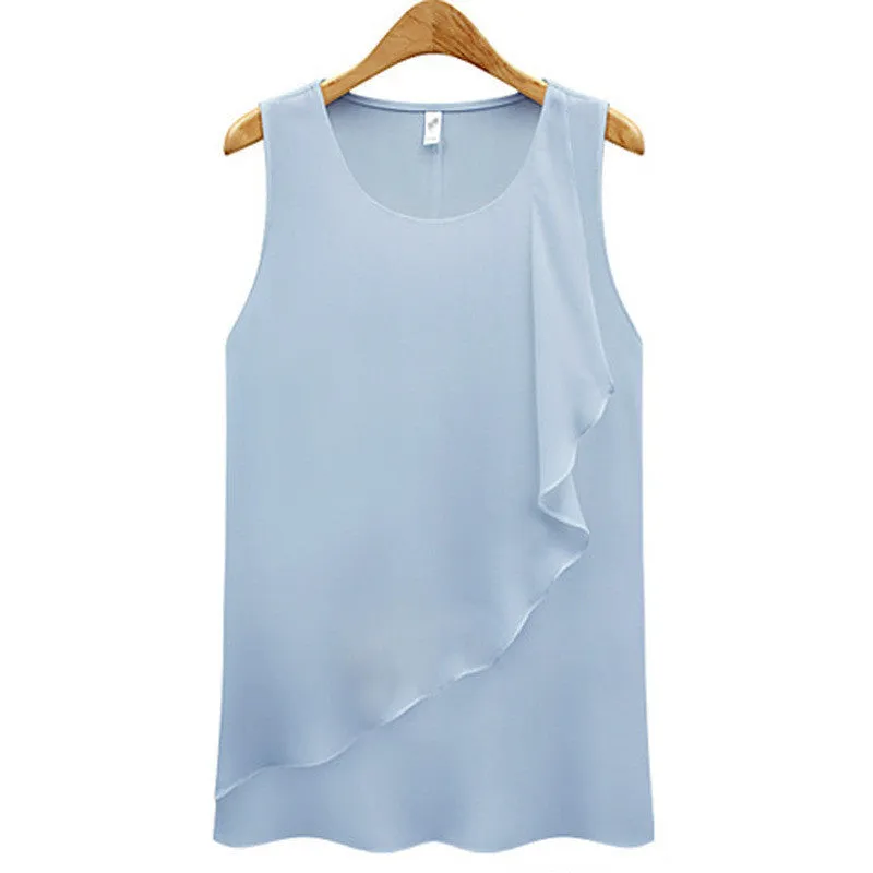 4 Colors Strap Sleeveless Shirt Women Plus Size Chiffon Blouses O-neck Loose Women Tops