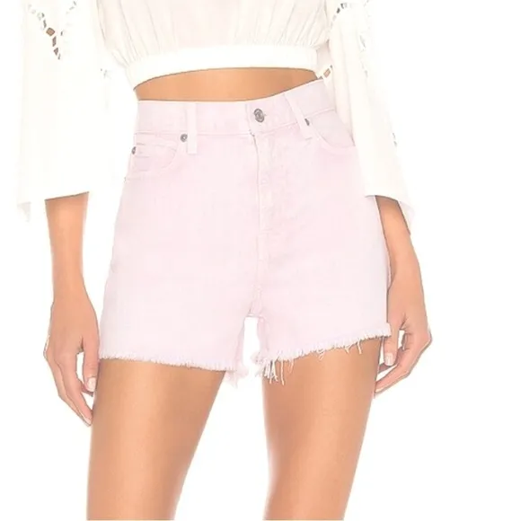 7 For All Mankind | High Waist Short With Fray Hem in Mineral Pink Size 29 NWT