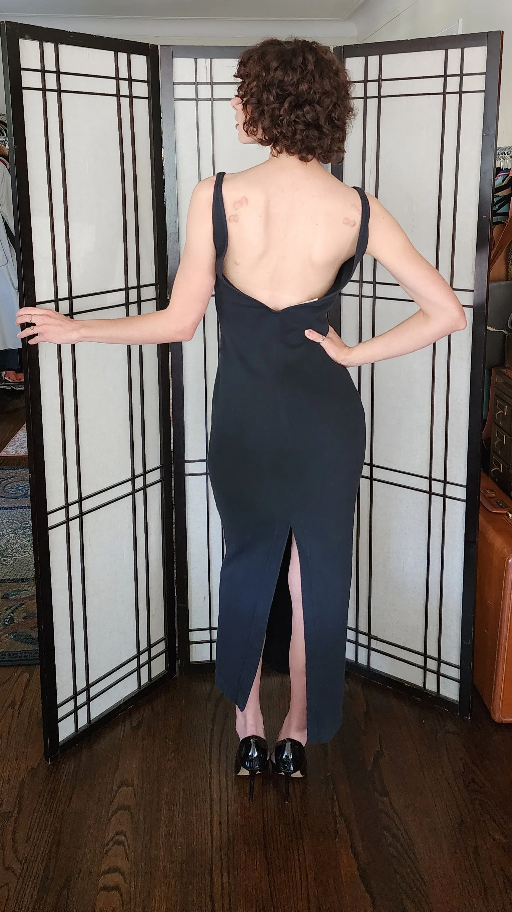 90s Isaac Mizrahi Dress Bodycon Long Black Sleeveless M