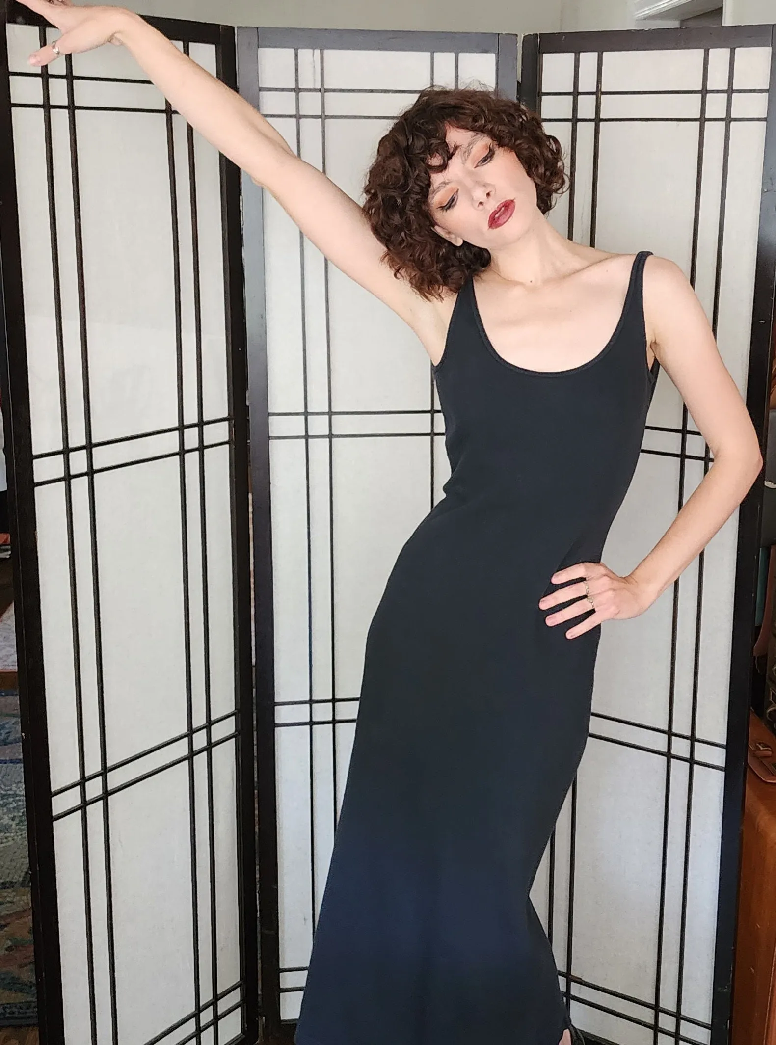 90s Isaac Mizrahi Dress Bodycon Long Black Sleeveless M