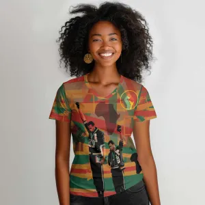 African American 1968 Women V-Neck T-Shirt Black Power Fists of Freedom DT03
