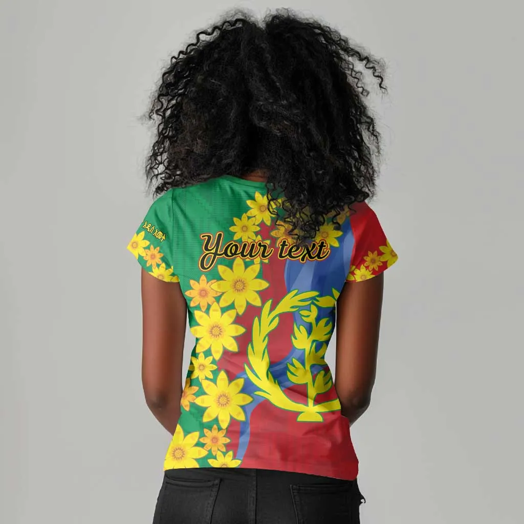 Afro Eritrea New Year Personalized Women V-Neck T-Shirt Enkutatash Adey Abeba Flower Art LT9
