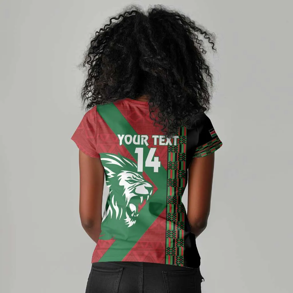 Afro Kenya Rugby Custom Women V-Neck T-Shirt Go Lionesses - African Pattern LT14