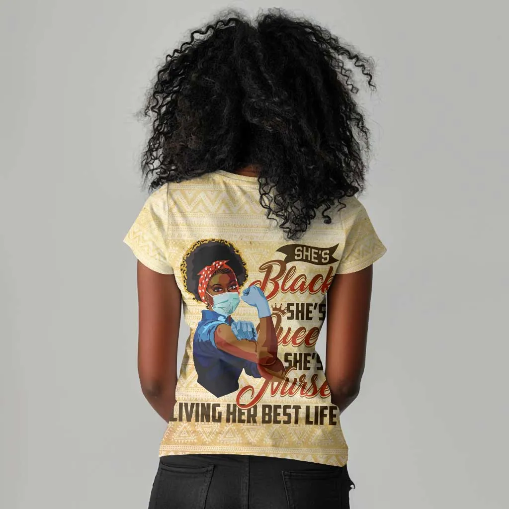Afro Nurses Women V-Neck T-Shirt Black Queen African DT02