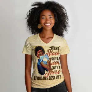 Afro Nurses Women V-Neck T-Shirt Black Queen African DT02