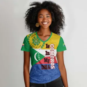 Afro Paisley Udzima wa Komori Women V-Neck T-Shirt Comoros Is In My DNA LT14