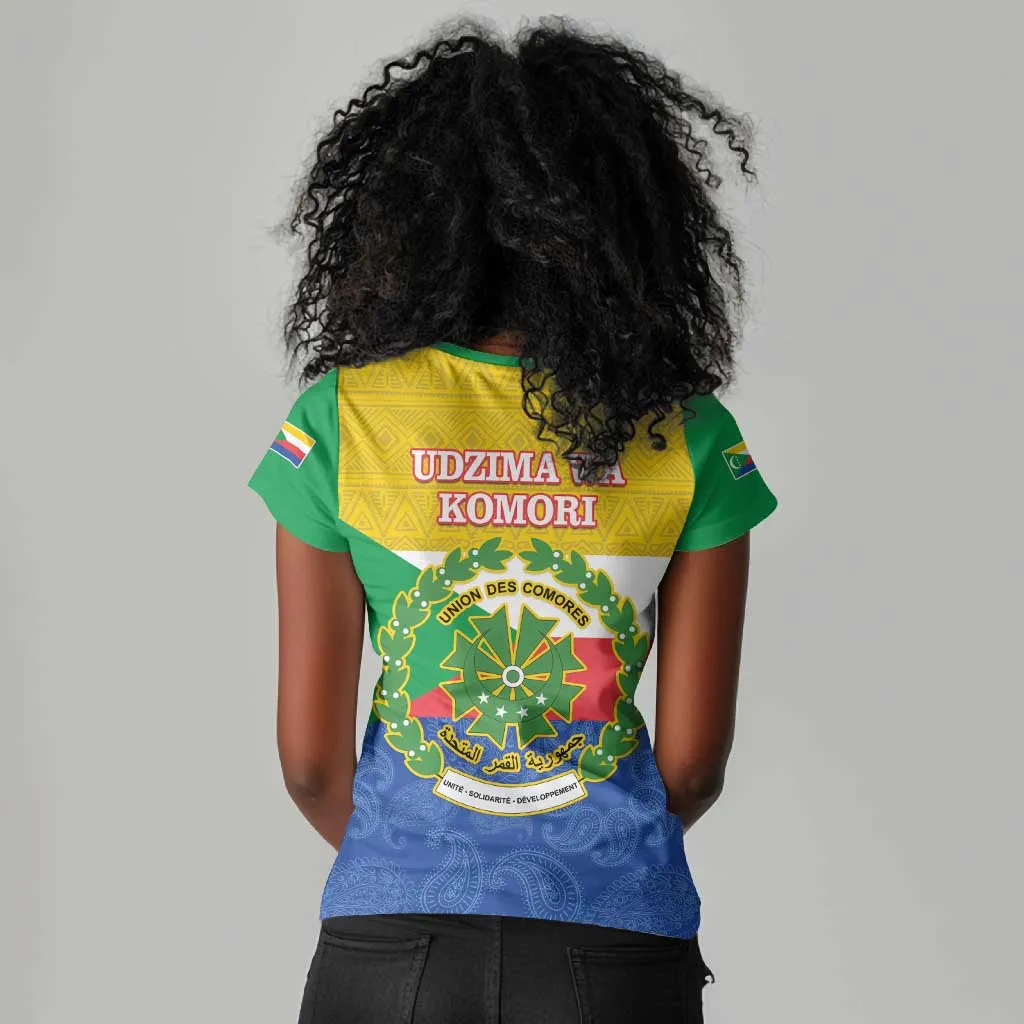 Afro Paisley Udzima wa Komori Women V-Neck T-Shirt Comoros Is In My DNA LT14
