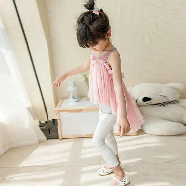 Age 2-7Y Kids Baby Girl Sleeveless T shirt Tops Irregular Hem Gauze Vest Girls T-shirt Blouse Clothes NW