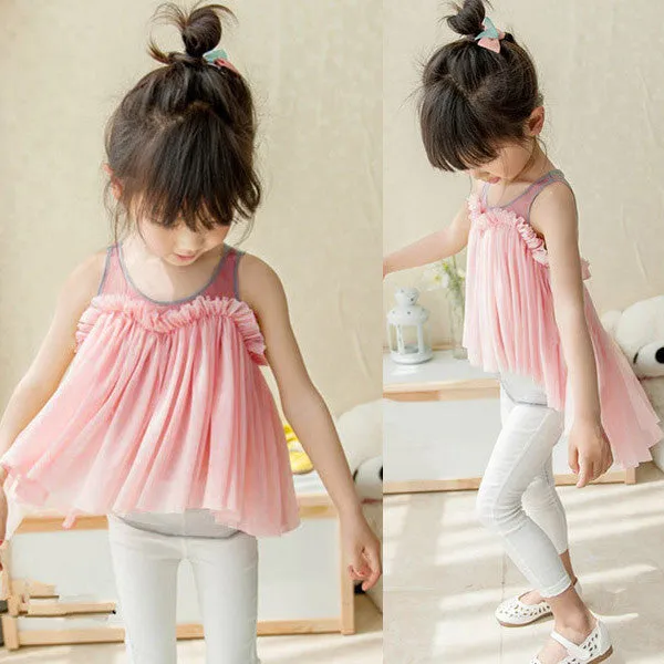 Age 2-7Y Kids Baby Girl Sleeveless T shirt Tops Irregular Hem Gauze Vest Girls T-shirt Blouse Clothes NW
