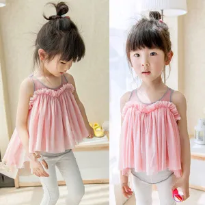 Age 2-7Y Kids Baby Girl Sleeveless T shirt Tops Irregular Hem Gauze Vest Girls T-shirt Blouse Clothes NW