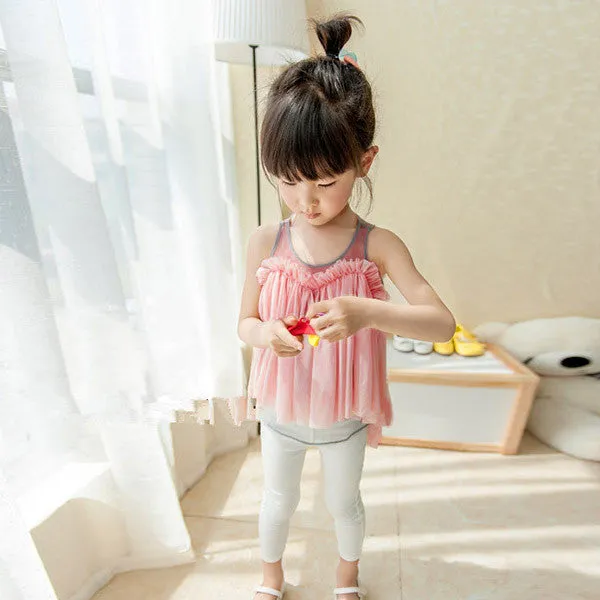 Age 2-7Y Kids Baby Girl Sleeveless T shirt Tops Irregular Hem Gauze Vest Girls T-shirt Blouse Clothes NW
