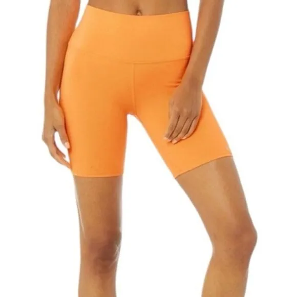 ALO YOGA Neon Orange High Waisted Biker Shorts