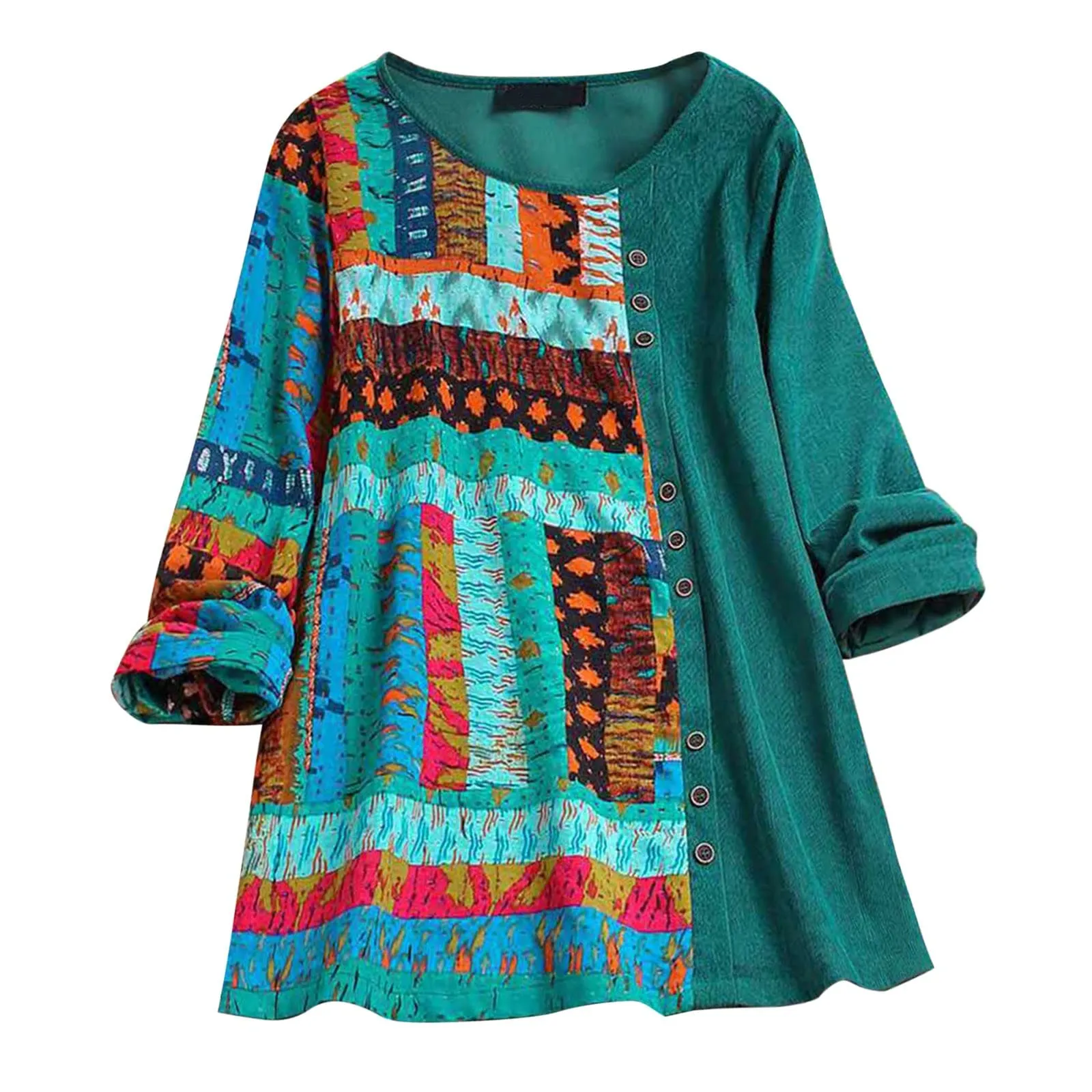 Aniywn Women Round Neck Lace Up Lace Patchwork Flare Pullover Top Casual Plus Size 3/4 Sleeve Floral Printed T-Shirt