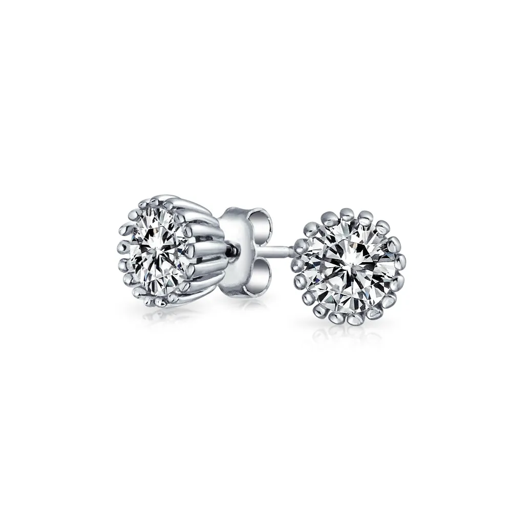 Aqua Blue CZ Flower Fan Earring Jacket Sterling Silver Studs