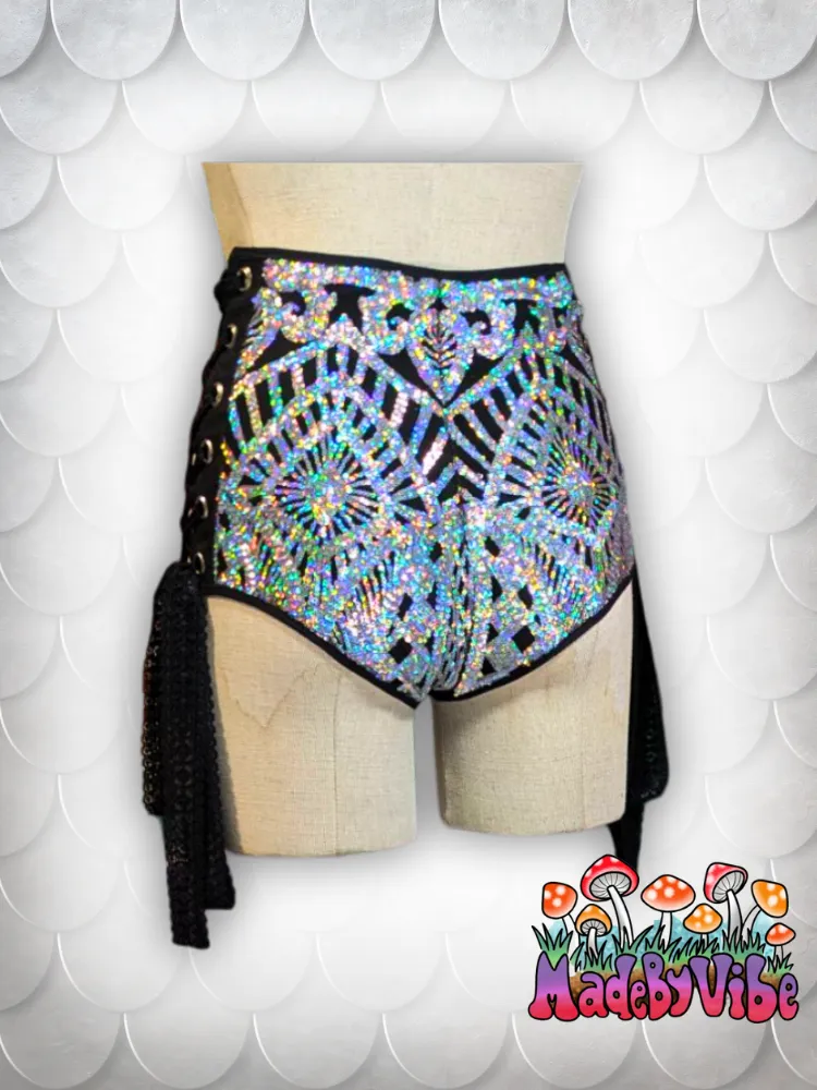 Armored Enchantress High Waisted Side Lace Booty Shorts - Made to Order