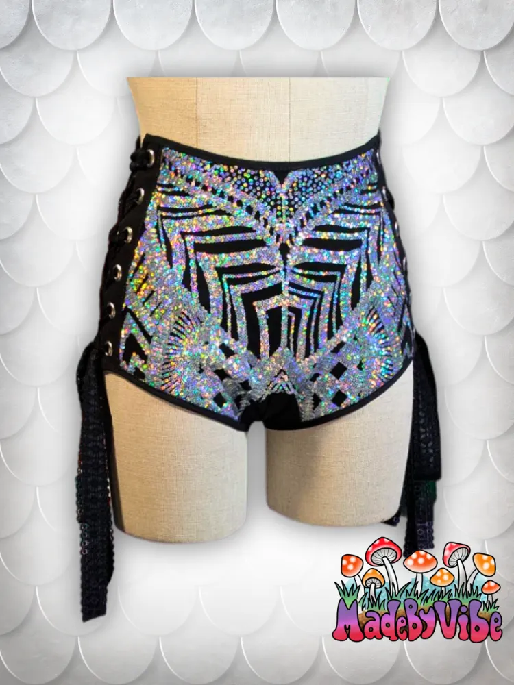 Armored Enchantress High Waisted Side Lace Booty Shorts - Made to Order