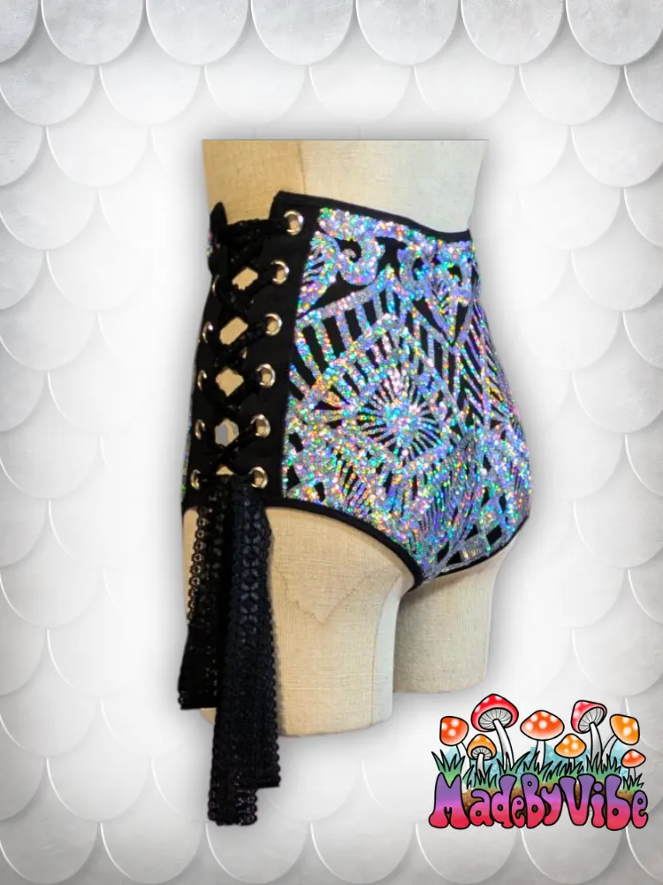 Armored Enchantress High Waisted Side Lace Booty Shorts - Made to Order