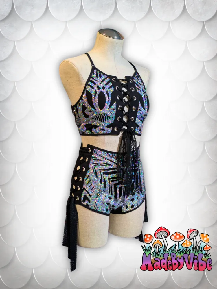 Armored Enchantress High Waisted Side Lace Booty Shorts - Made to Order
