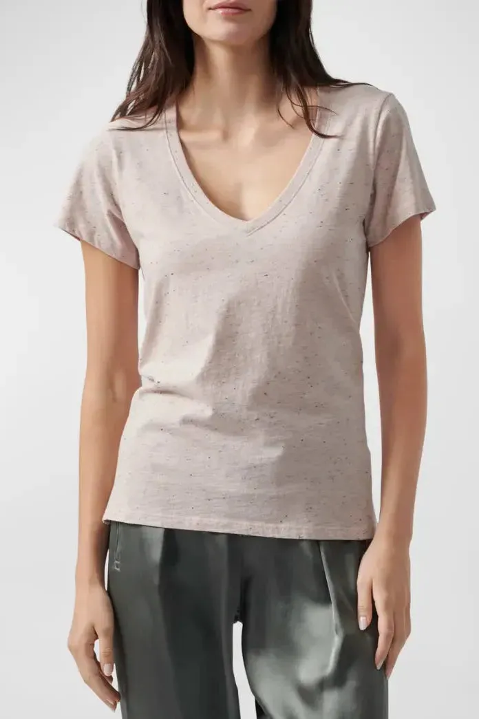 ATM - Speckled Short Sleeve V-Neck Tee in Oyster