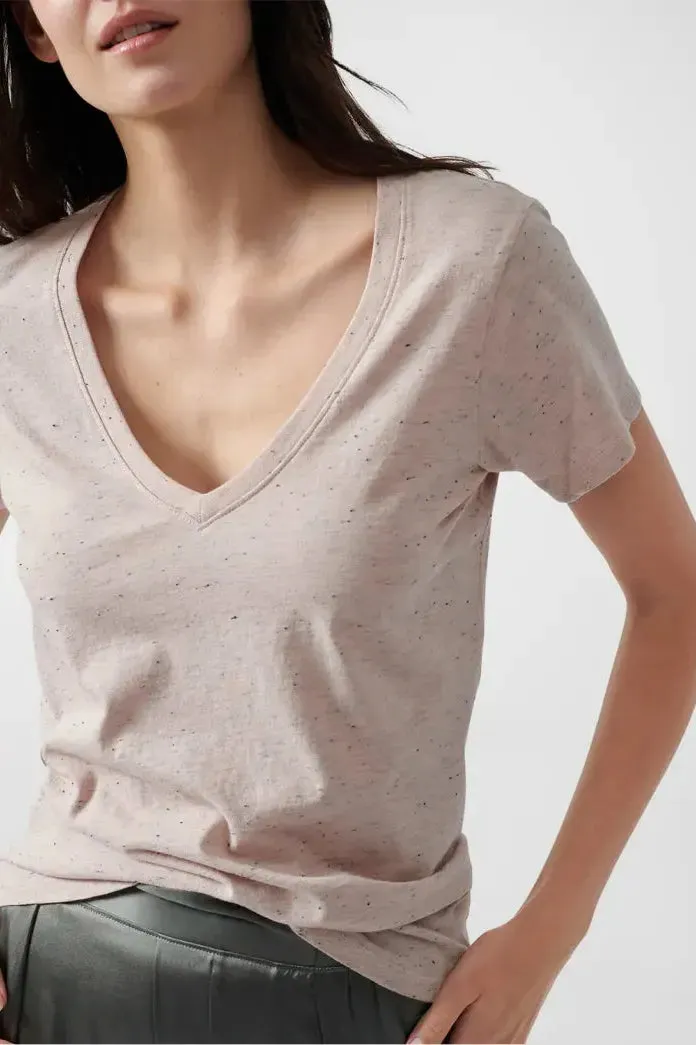 ATM - Speckled Short Sleeve V-Neck Tee in Oyster