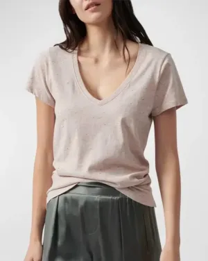 ATM - Speckled Short Sleeve V-Neck Tee in Oyster