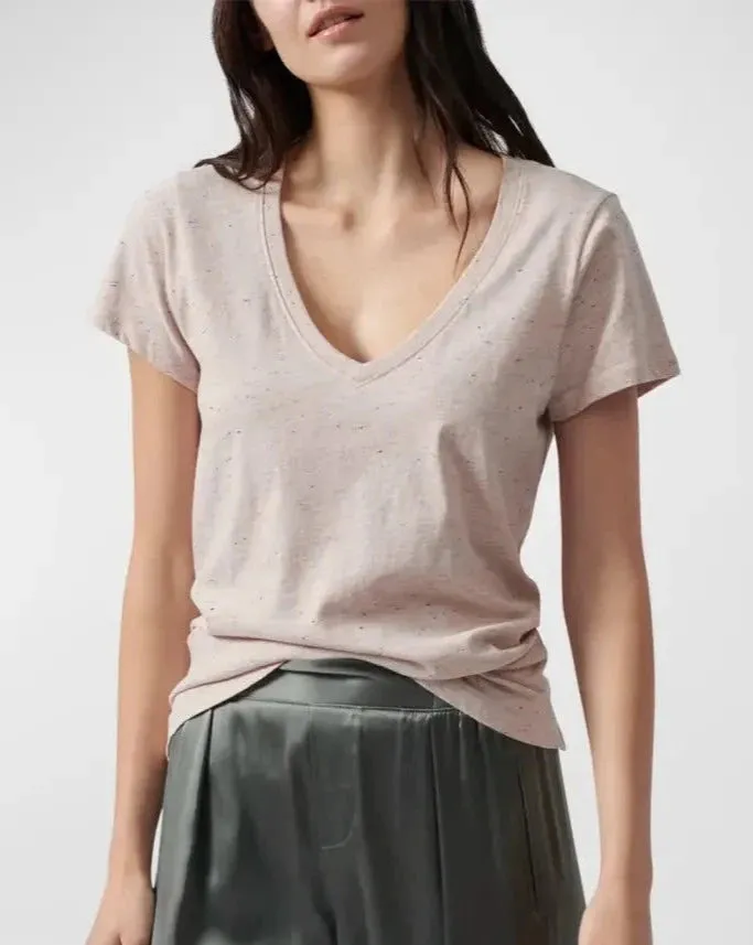 ATM - Speckled Short Sleeve V-Neck Tee in Oyster