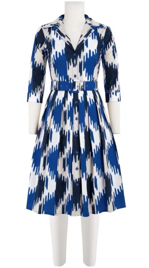 Audrey Dress #1 Shirt Collar 3/4 Sleeve Cotton Stretch (Ikat Oxus)