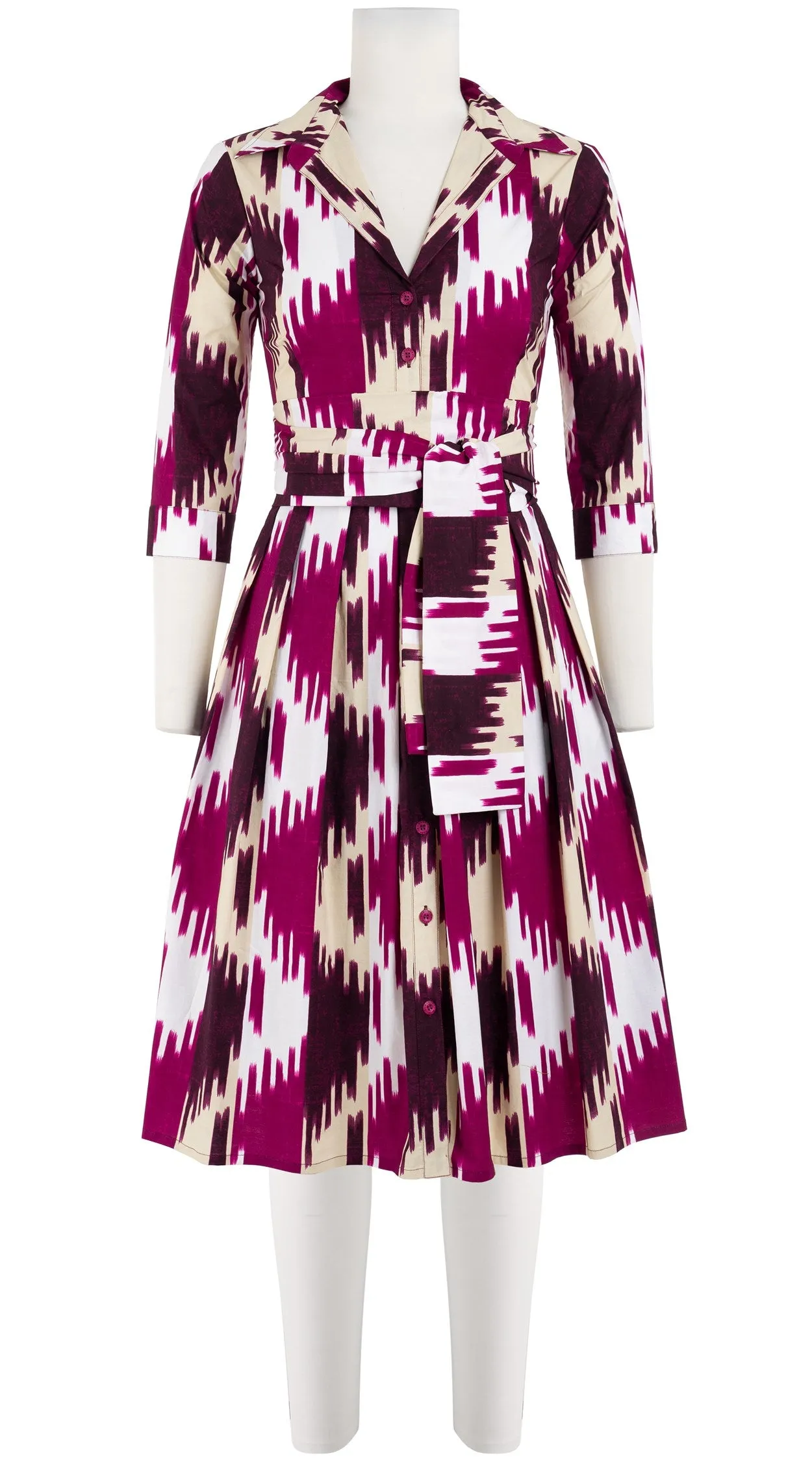 Audrey Dress #1 Shirt Collar 3/4 Sleeve Cotton Stretch (Ikat Oxus)