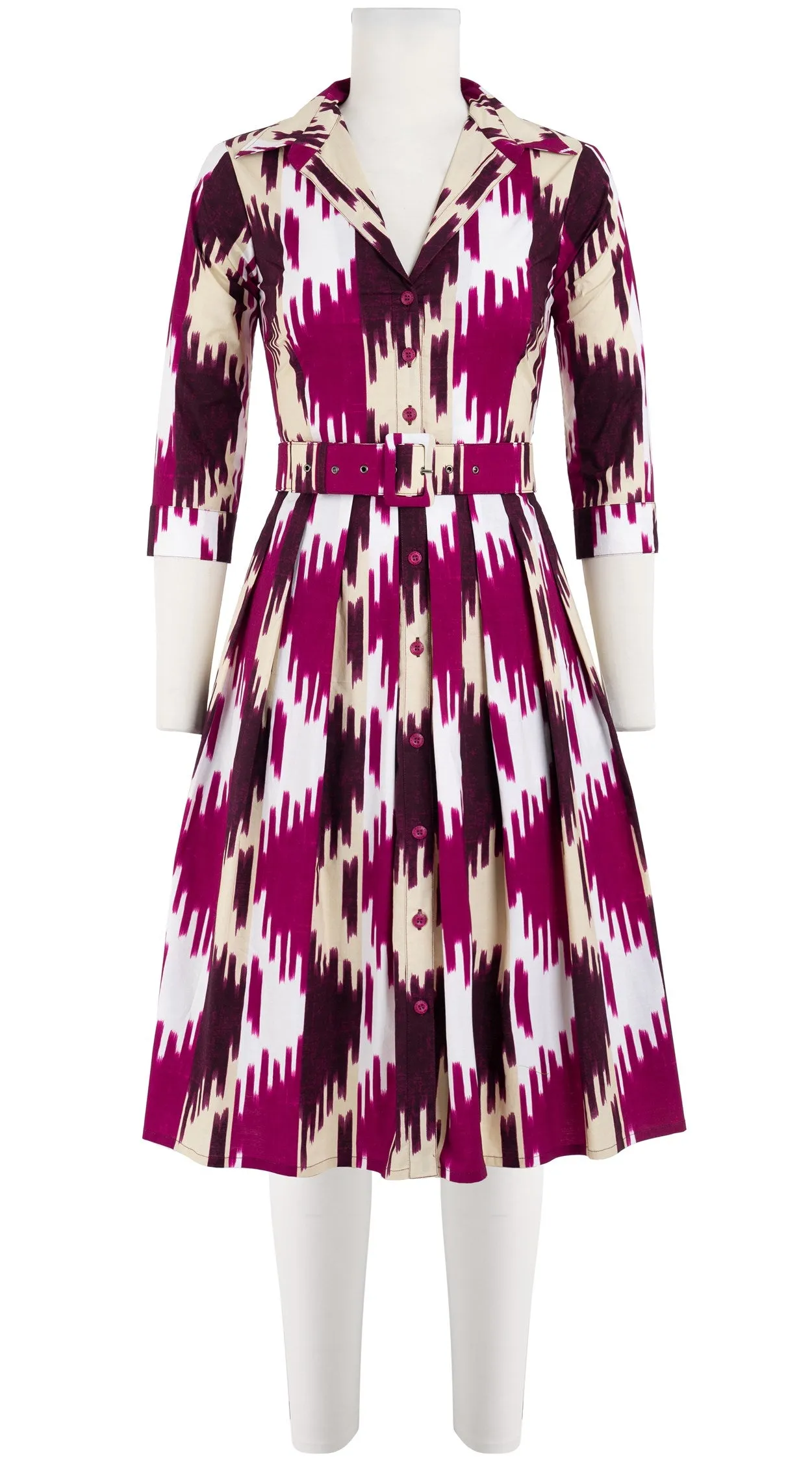 Audrey Dress #1 Shirt Collar 3/4 Sleeve Cotton Stretch (Ikat Oxus)