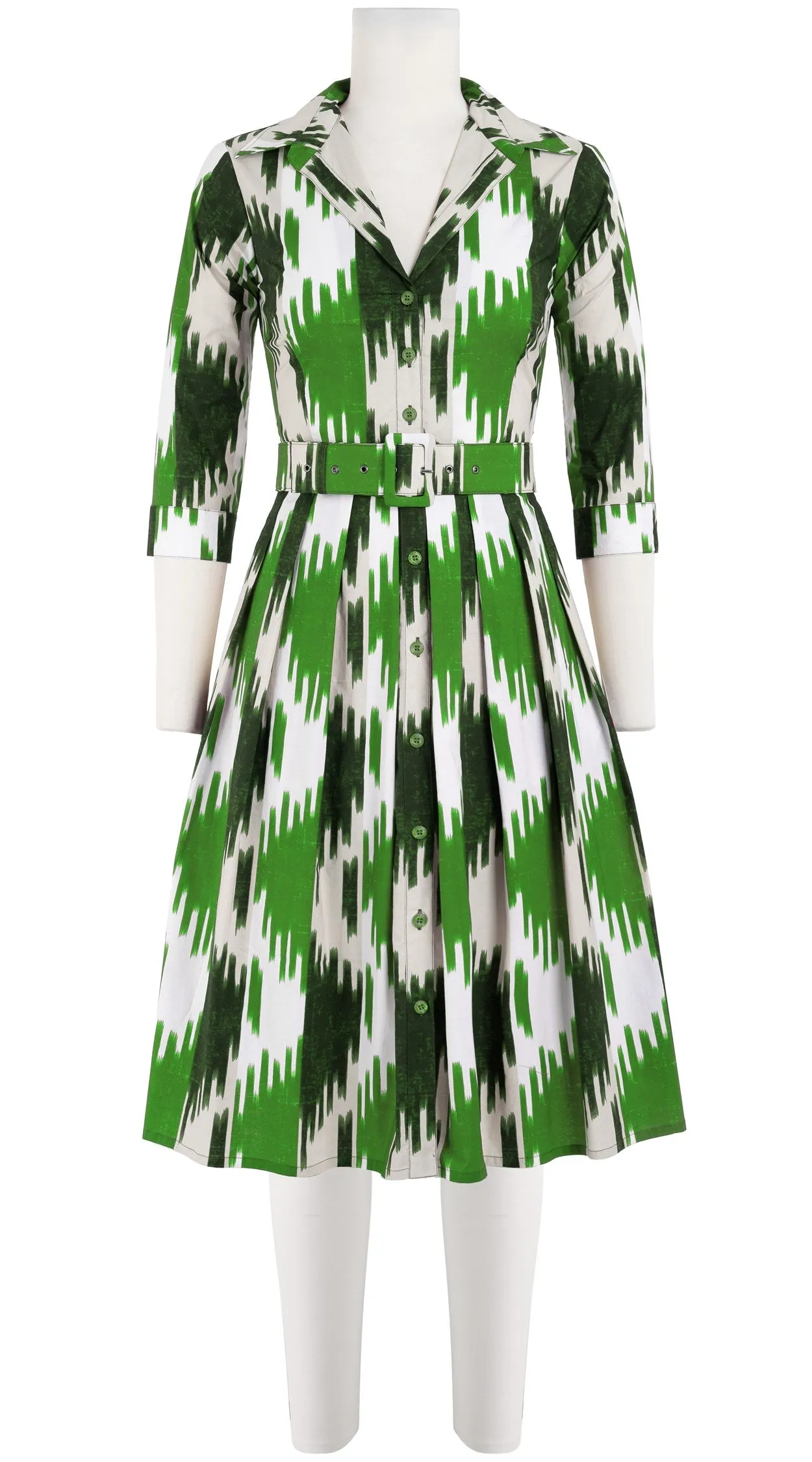Audrey Dress #1 Shirt Collar 3/4 Sleeve Cotton Stretch (Ikat Oxus)