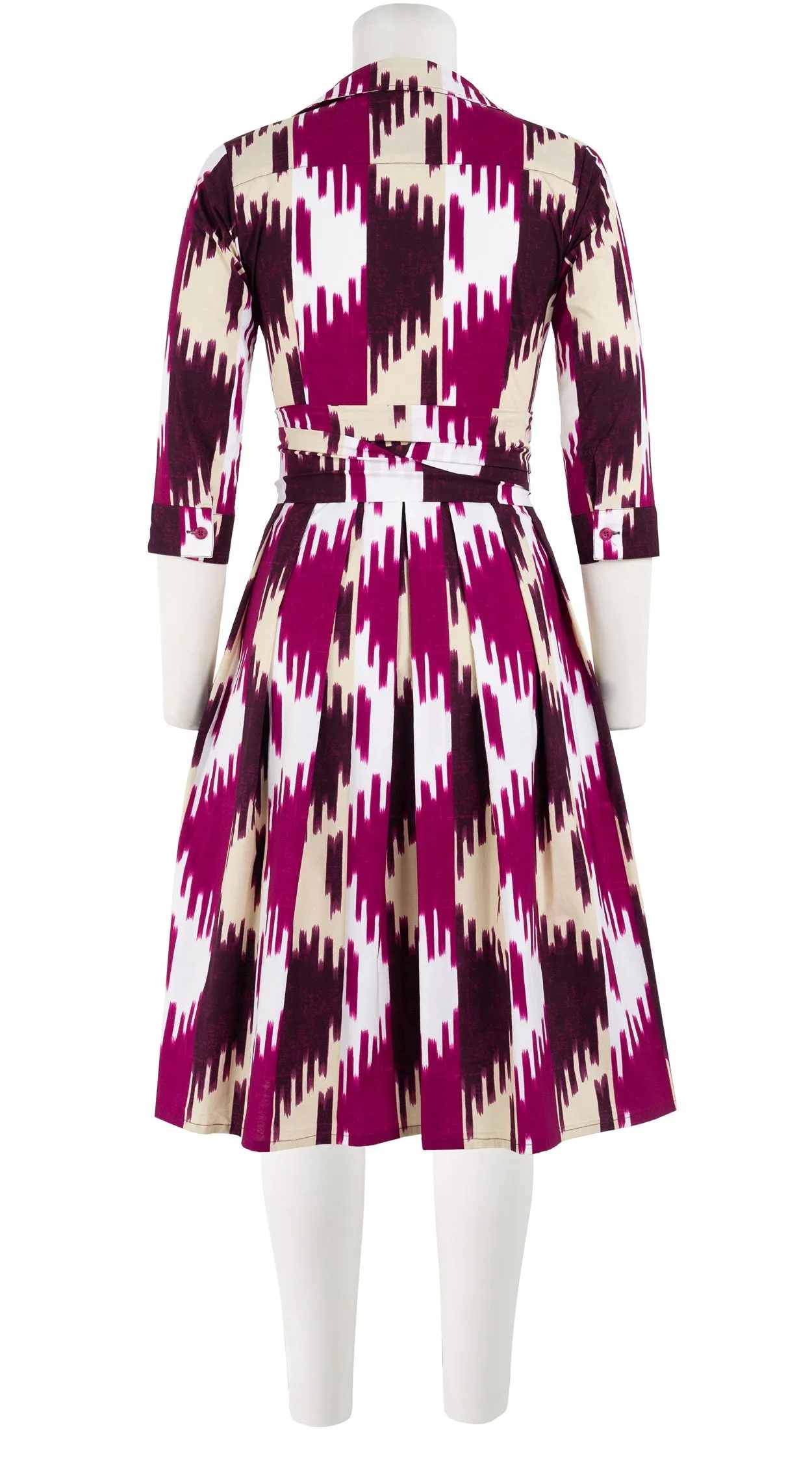 Audrey Dress #1 Shirt Collar 3/4 Sleeve Cotton Stretch (Ikat Oxus)