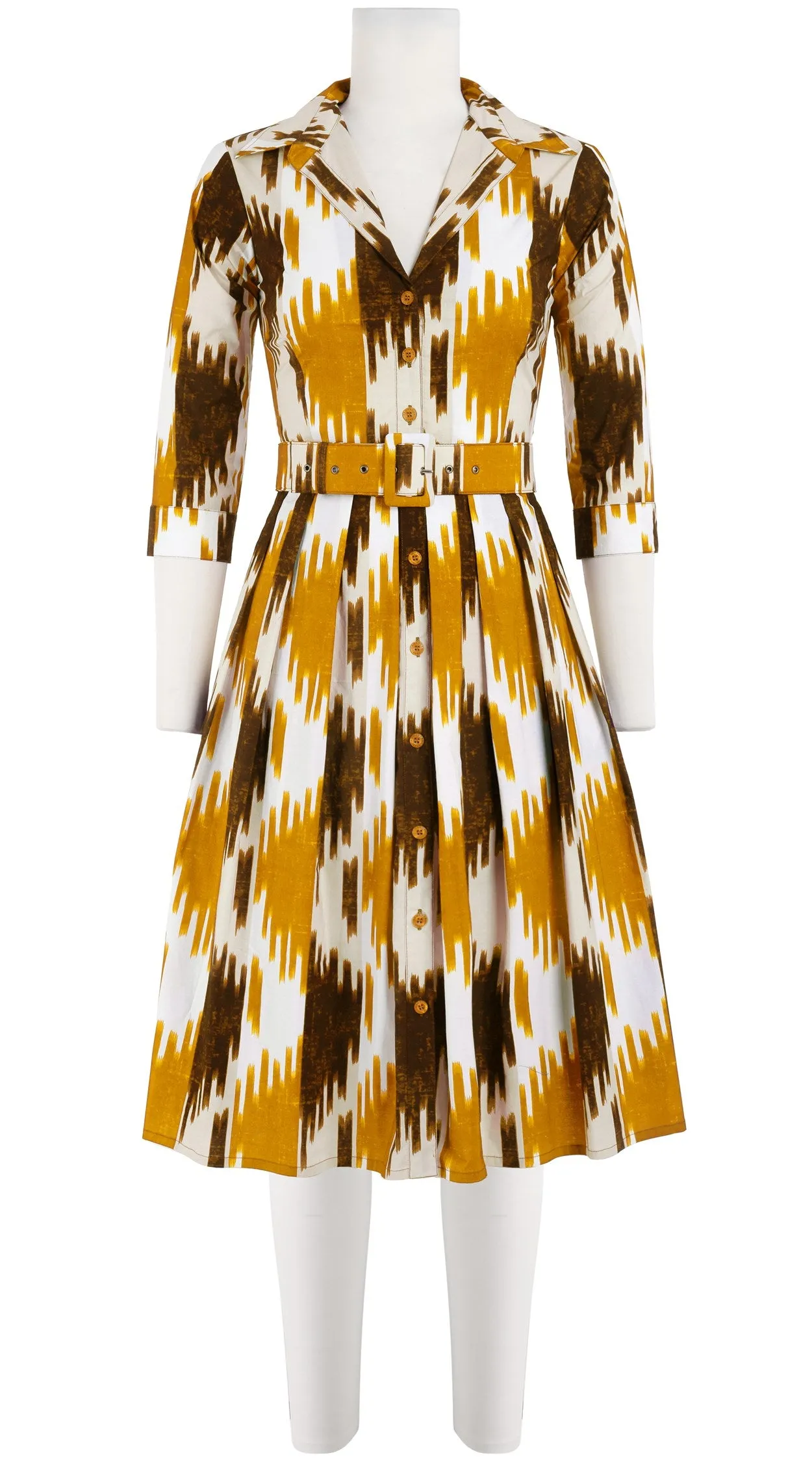 Audrey Dress #1 Shirt Collar 3/4 Sleeve Cotton Stretch (Ikat Oxus)