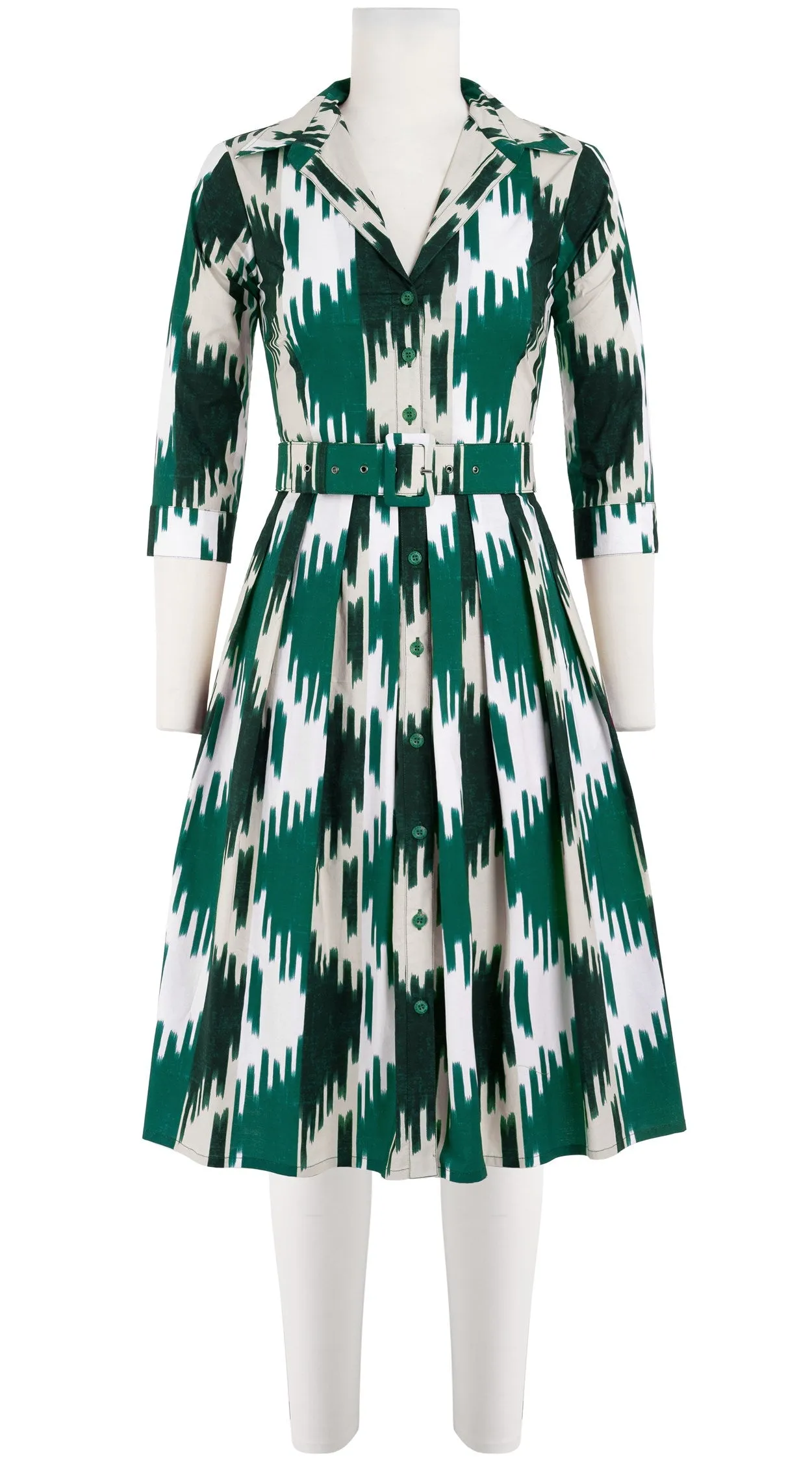 Audrey Dress #1 Shirt Collar 3/4 Sleeve Cotton Stretch (Ikat Oxus)