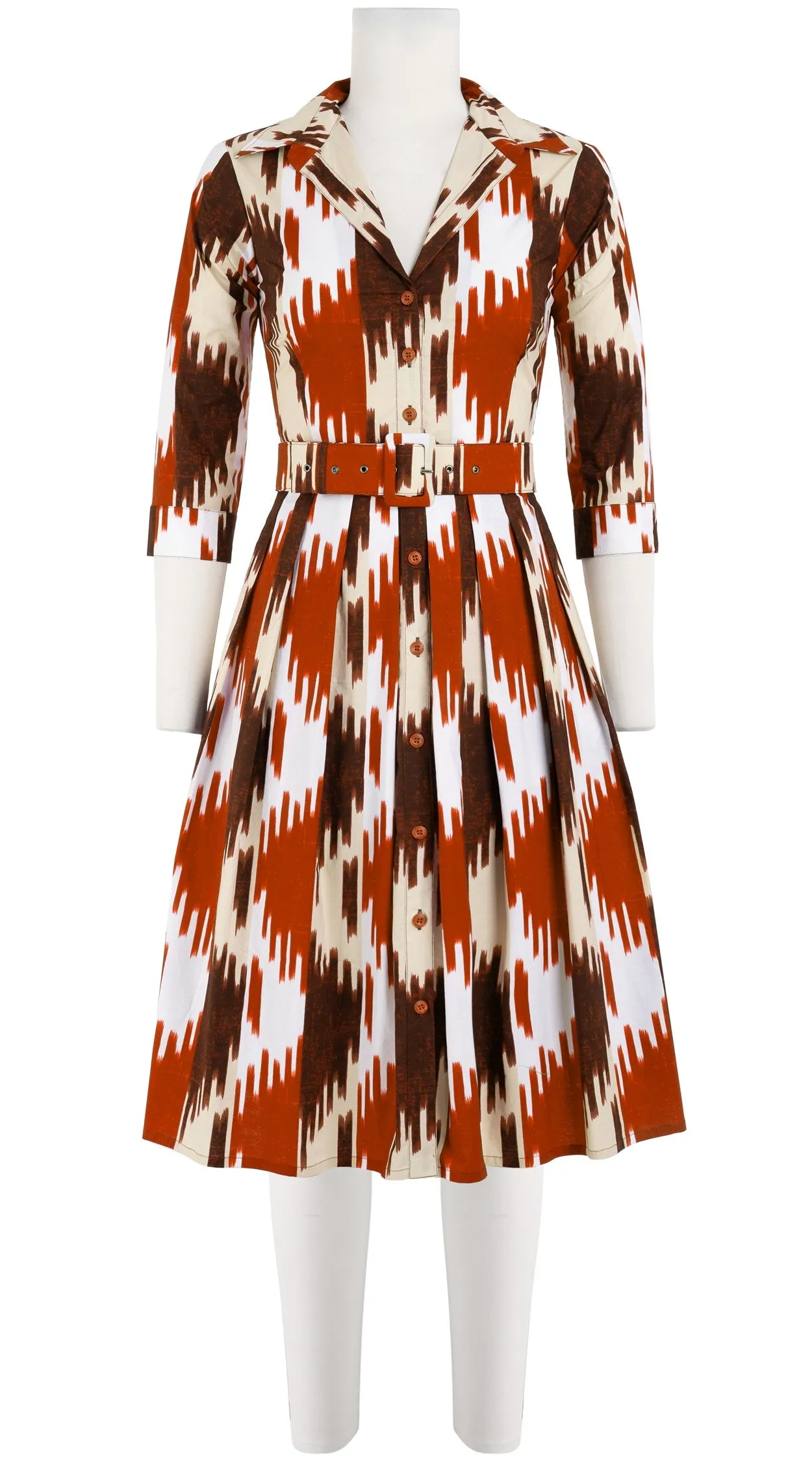 Audrey Dress #1 Shirt Collar 3/4 Sleeve Cotton Stretch (Ikat Oxus)