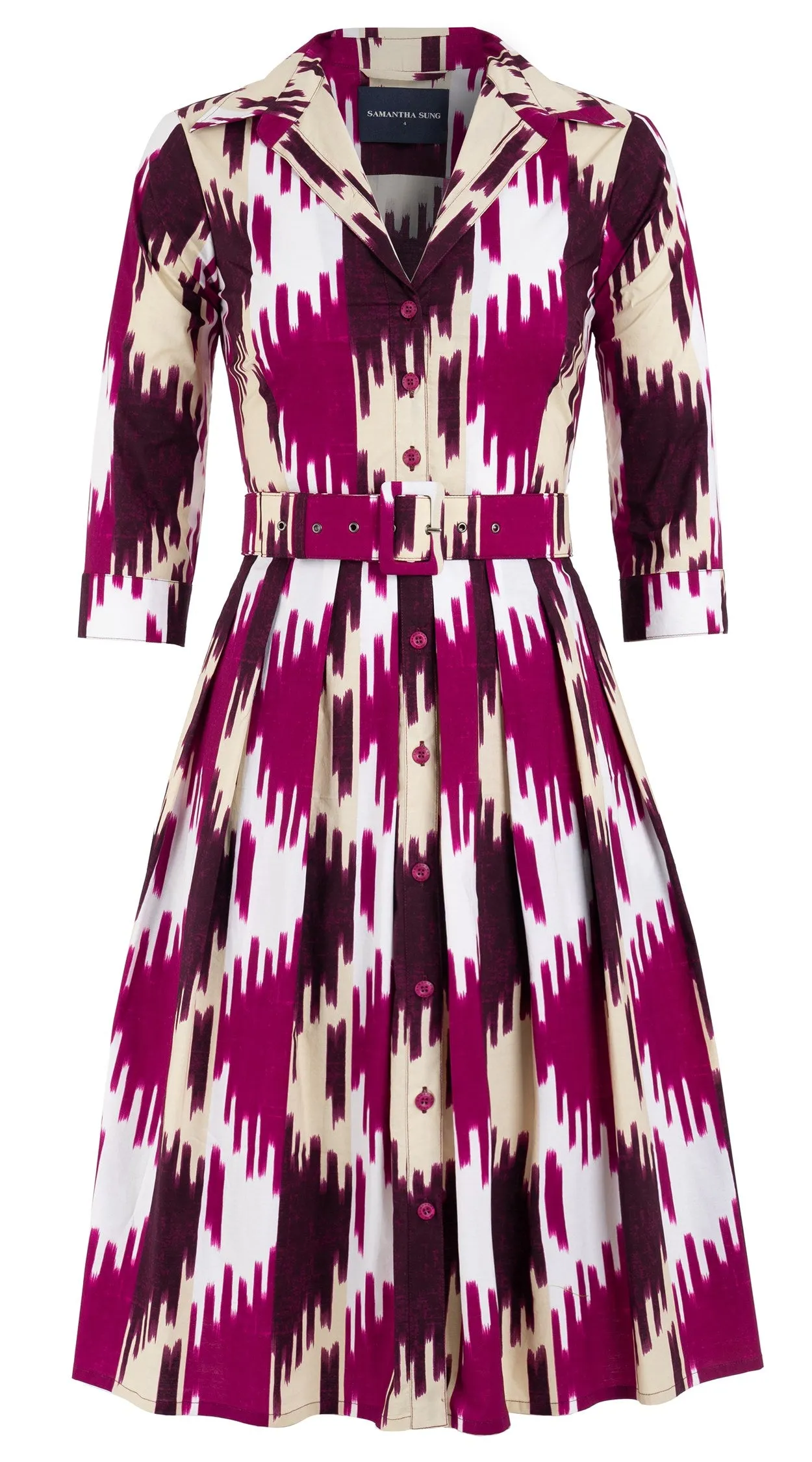 Audrey Dress #1 Shirt Collar 3/4 Sleeve Cotton Stretch (Ikat Oxus)