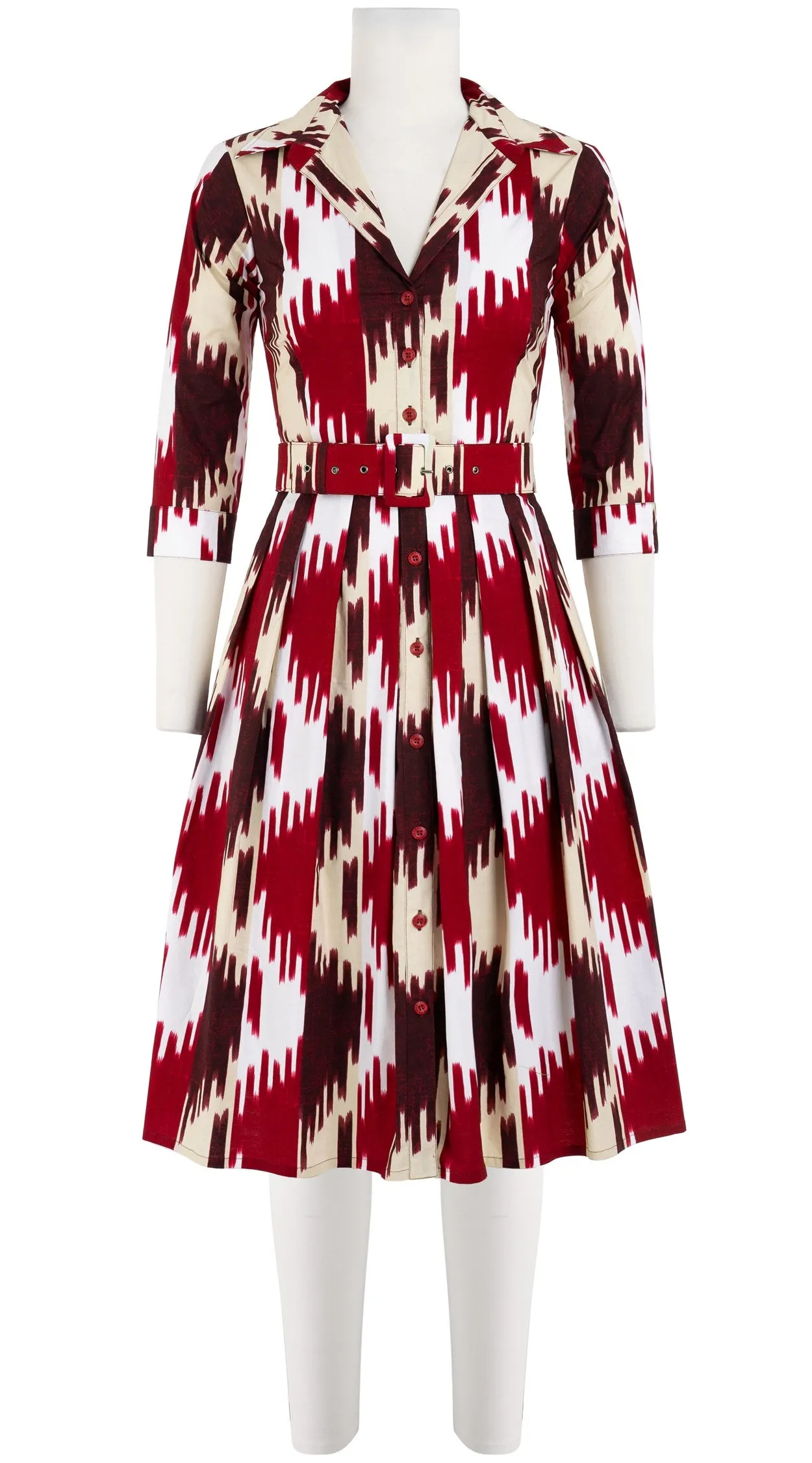Audrey Dress #1 Shirt Collar 3/4 Sleeve Cotton Stretch (Ikat Oxus)