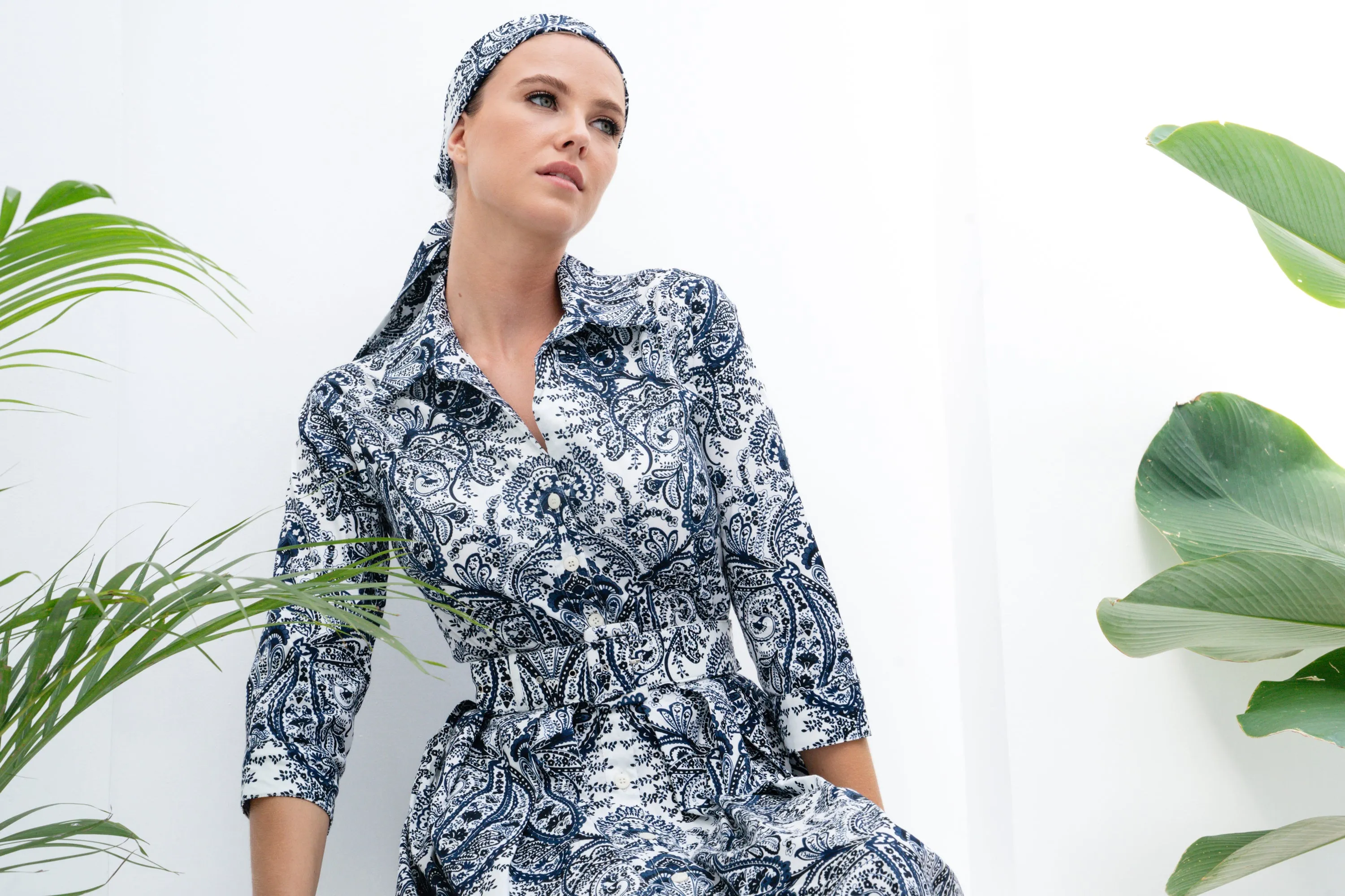 Audrey Dress #1 Shirt Collar 3/4 Sleeve Cotton Stretch (Russian Paisley)