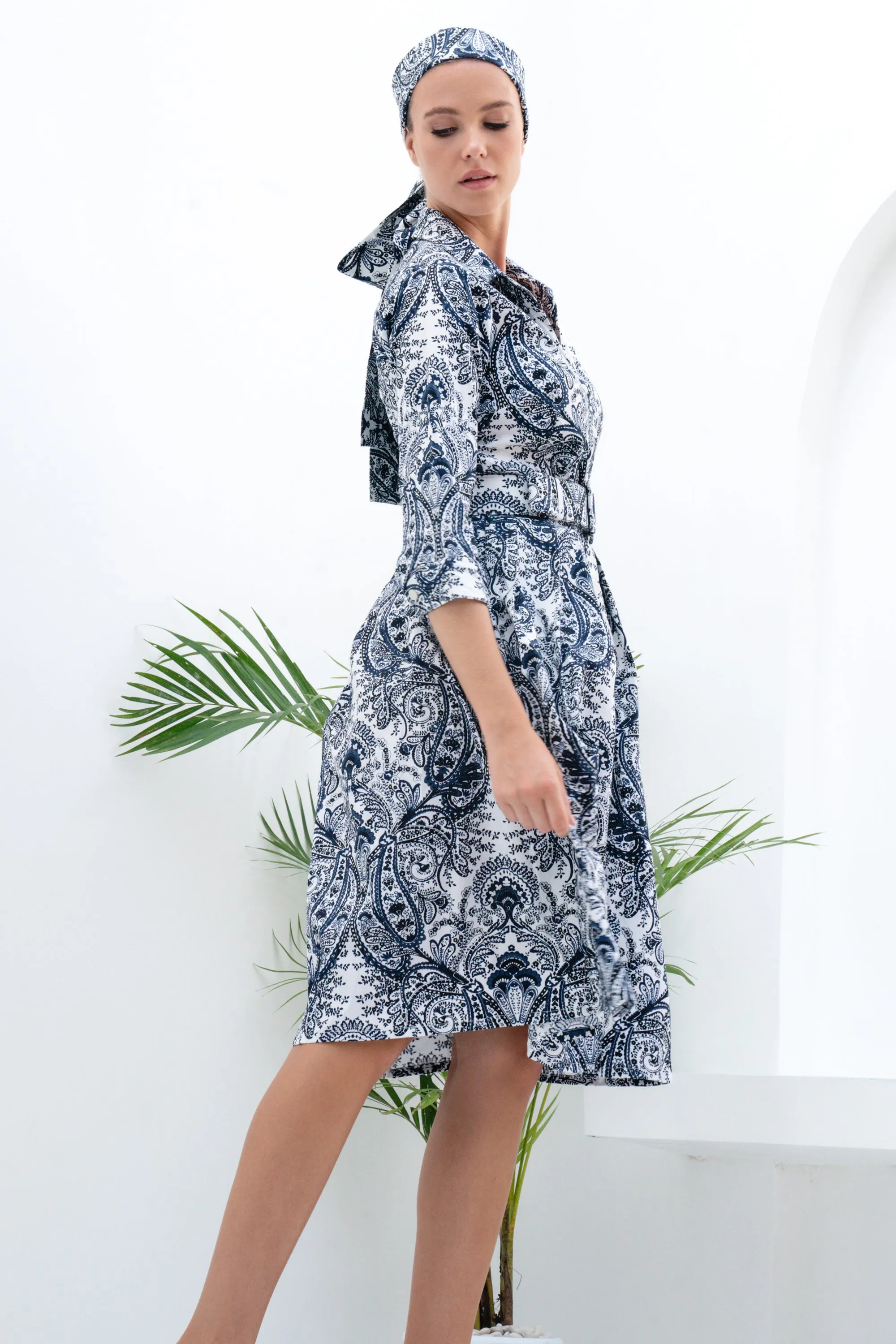 Audrey Dress #1 Shirt Collar 3/4 Sleeve Cotton Stretch (Russian Paisley)
