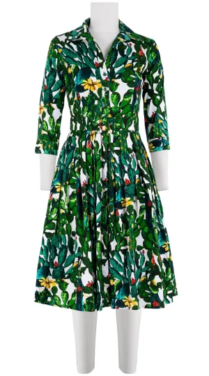 Audrey Dress #2 Shirt Collar 3/4 Sleeve Cotton Stretch (Cactus Paradise Bright)
