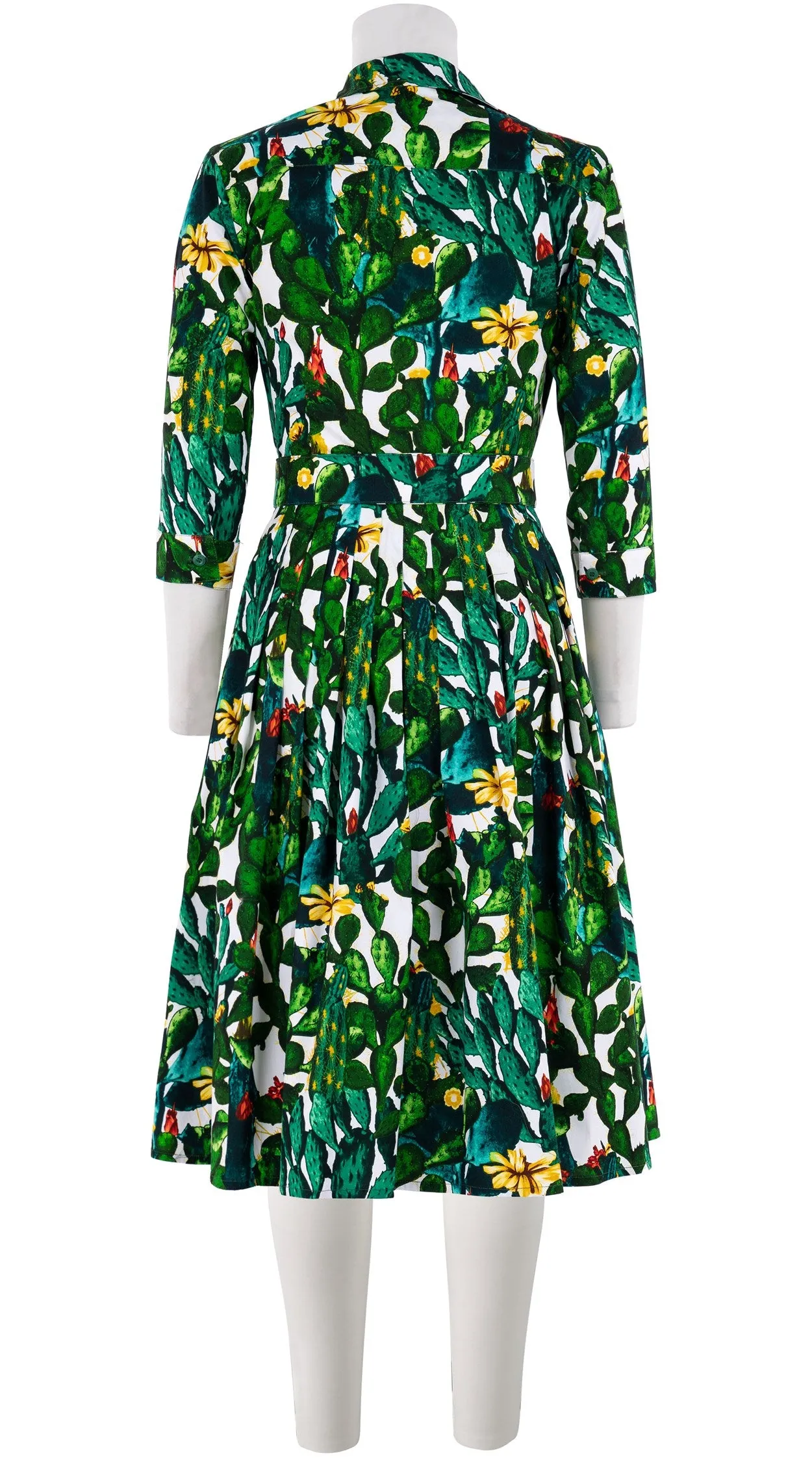 Audrey Dress #2 Shirt Collar 3/4 Sleeve Cotton Stretch (Cactus Paradise Bright)